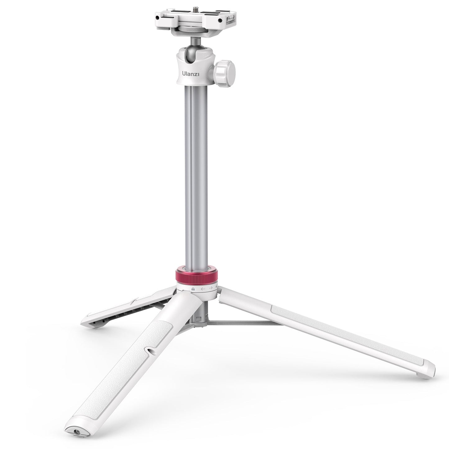 Ulanzi MT-44 Extendable Vlog Tripod - White tripod with red accents.