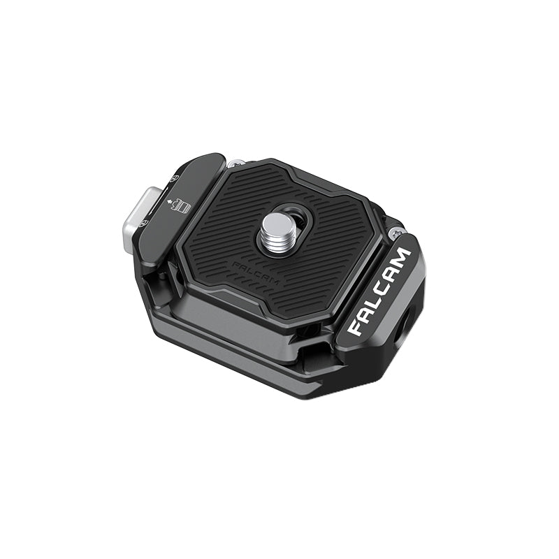 Falcam F38 Quick Release System base, black aluminum alloy with FALCAM branding.