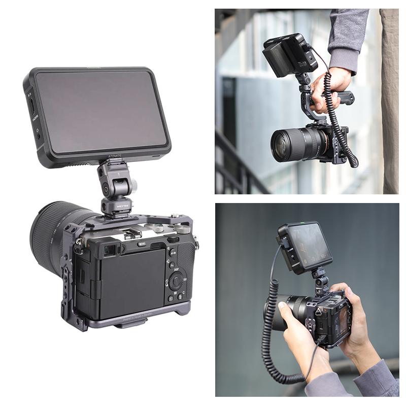 Ulanzi Falcam F22 Quick Release Monitor Mount with ATOMOS monitor, metal build, camera setup.