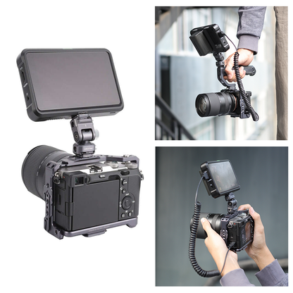 Ulanzi Falcam F22 Quick Release Monitor Mount with ATOMOS monitor, metal build, camera setup.