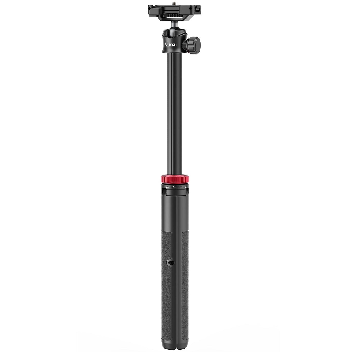 Ulanzi MT-44 Extendable Vlog Tripod, black with red accents. Adjustable height.