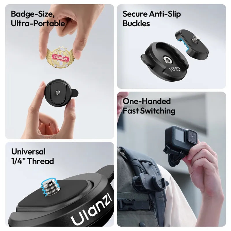 Ulanzi CK01/CK02 Cka Quick Release Backpack Clip for Xtra Muse & DJI Pocket 3/4 & Insta360 Luna