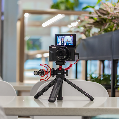 Ulanzi MT-16 Extendable Tripod with Canon G7X Camera for Vlogging and Content Creation.