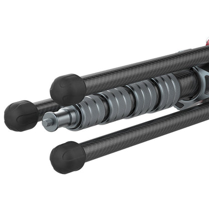 Ulanzi MT-49 Carbon Fiber Tripod leg detail: carbon fiber, metal ring, and rubber feet.