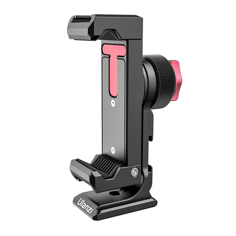 Ulanzi ST-27 Metal Phone Tripod Mount Clip in black and red for smartphones.