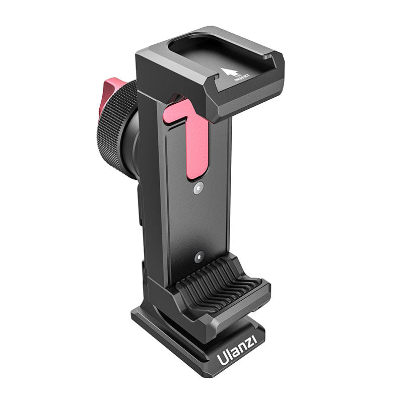 Ulanzi ST-27 Metal Phone Tripod Mount Clip - Black phone holder with red knob for smartphones.
