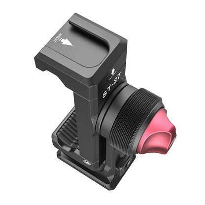 Ulanzi ST-27 Metal Phone Tripod Mount Clip in black with red knob. Perfect for smartphones.