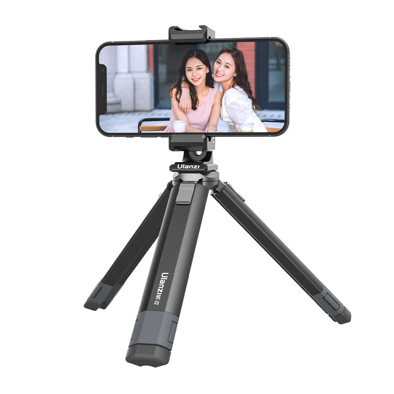 Ulanzi ST-27 tripod mount clip holding a smartphone, perfect for content creation.