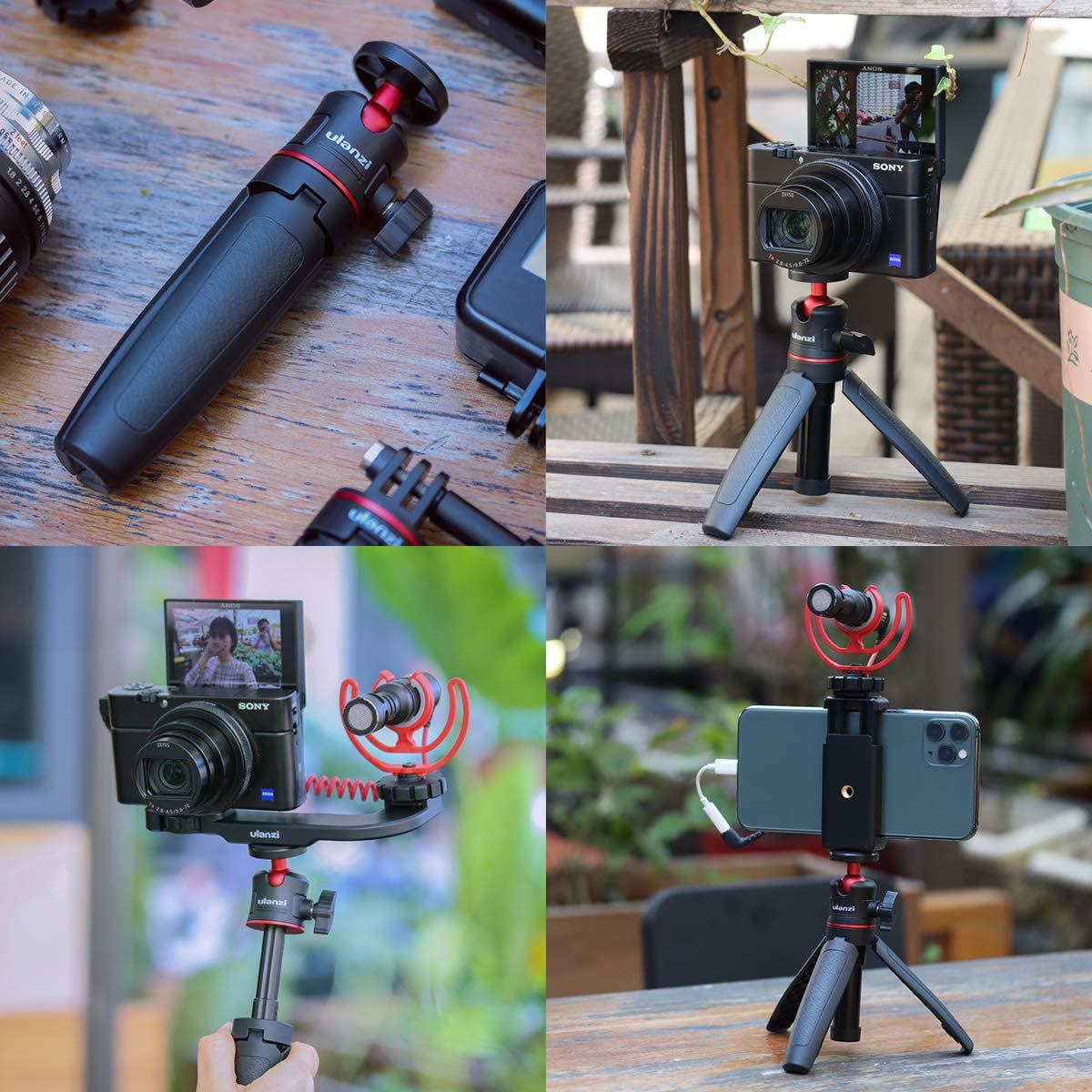 Ulanzi MT-08 extendable handheld tripod with black silica handle and 1/4 mount