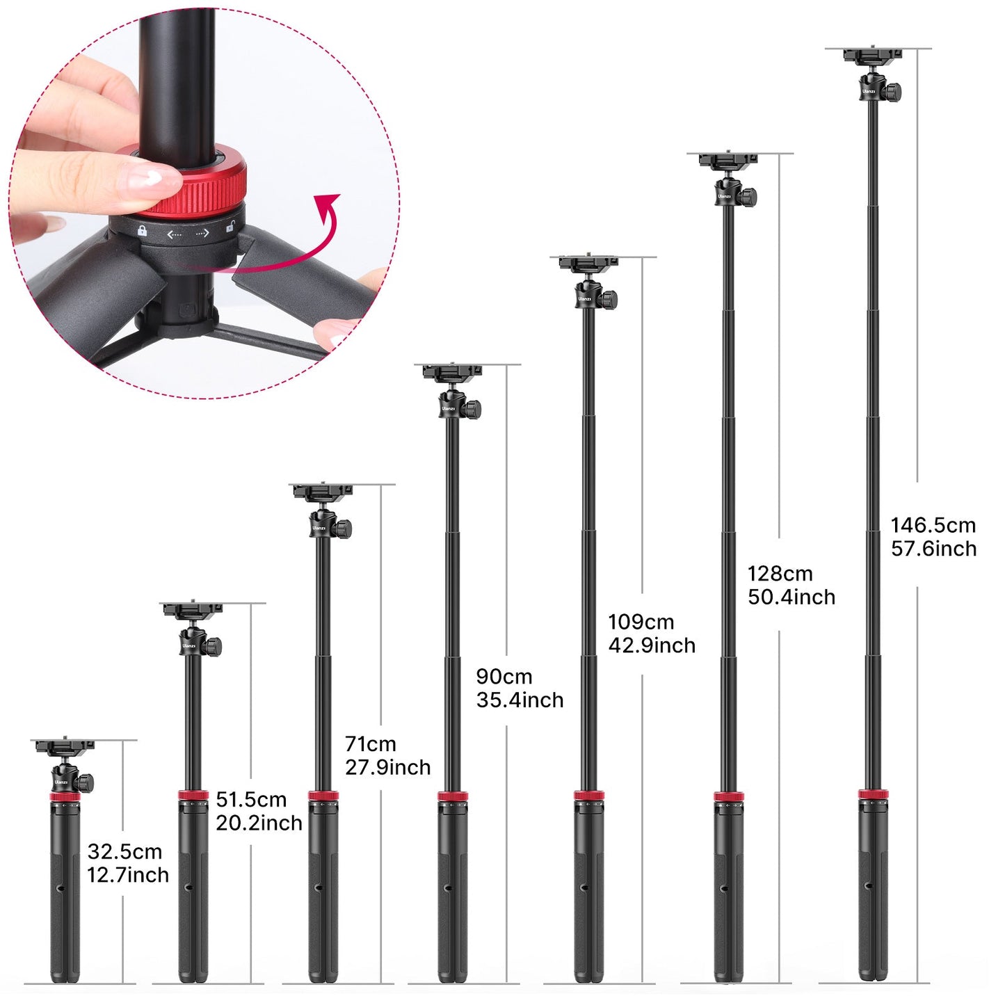 Ulanzi MT-44 Extendable Vlog Tripod: Adjustable Height (12.7"-57.6").