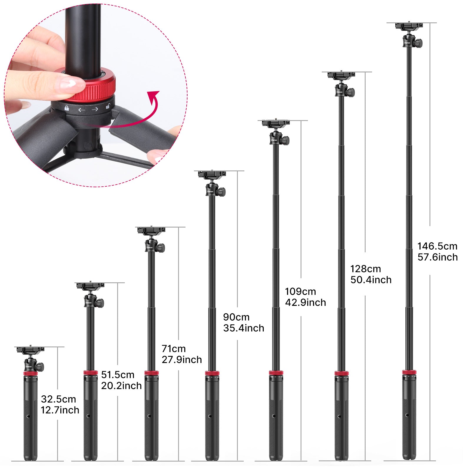 Ulanzi MT-44 Extendable Vlog Tripod: Adjustable Height (12.7"-57.6").