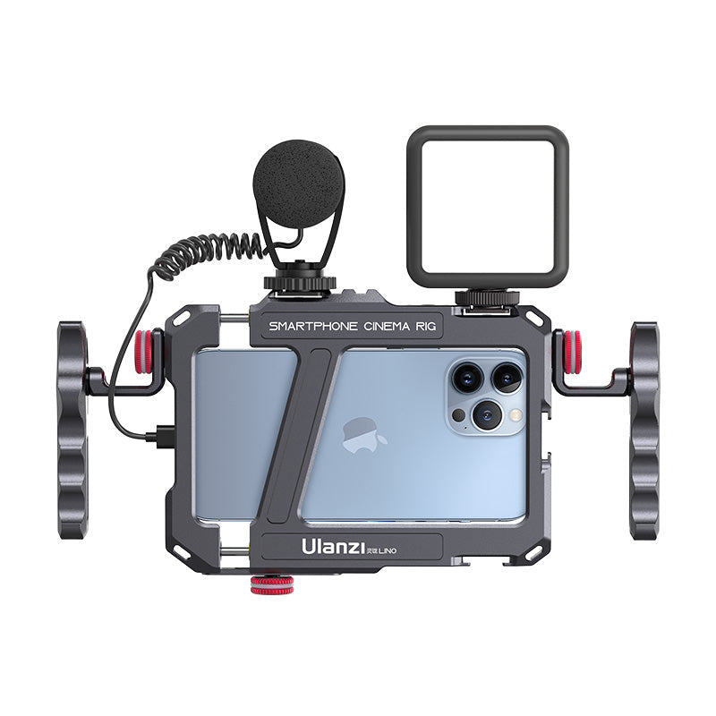 Ulanzi Lino Smartphone Cinema Rig 2792: Metal smartphone rig with microphone and light.