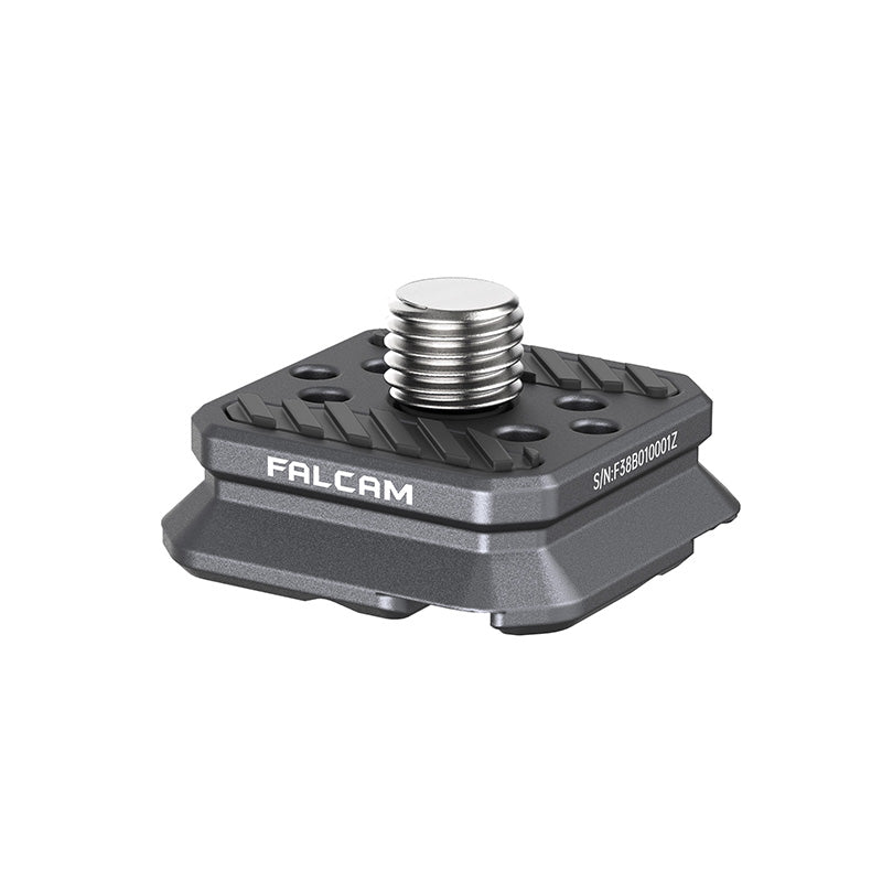 Falcam F22 Quick Release Mount base, all-metal gray finish, with Falcam logo and serial number.