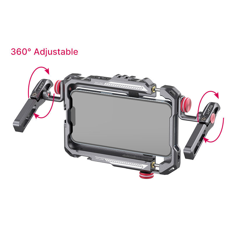 Ulanzi Lino Dual Handle Metal Smartphone Rig - 360° Adjustable, gray and red.