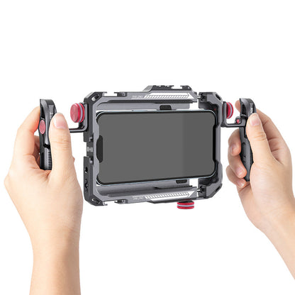 Ulanzi Lino 2792 Dual Handle Metal Smartphone Rig - Gray and red smartphone rig.