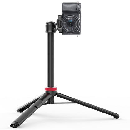 Ulanzi MT-44 Vlog Tripod holding Sony camera, black and red design for vlogging.