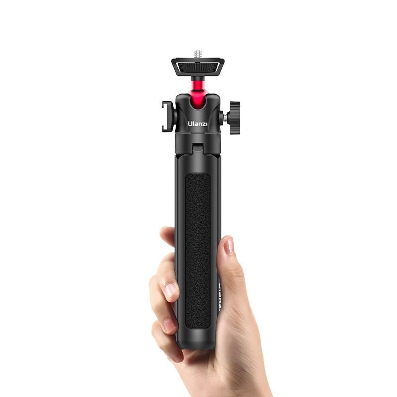 Ulanzi MT-16 Extendable Tripod with Ball Head, black, held in hand.