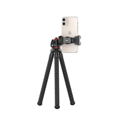 Ulanzi MT-33 Octopus Tripod holding iPhone, flexible black tripod for photography and videography.