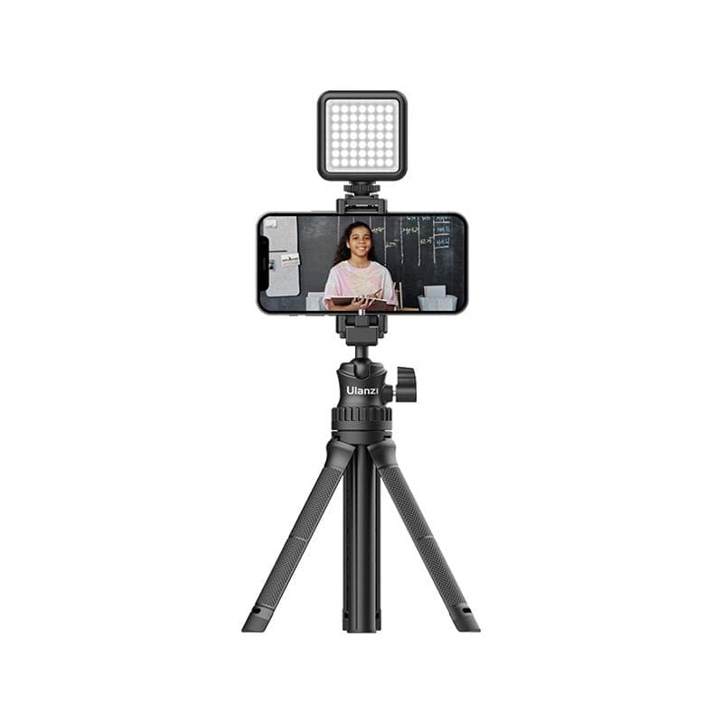 Ulanzi MT-34 tripod holding smartphone with a light, perfect for content creation and photography.